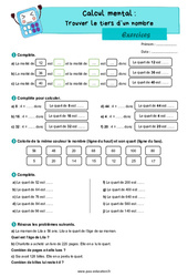 Trouver le quart d’un nombre - Exercices : 4eme Primaire - PDF à imprimer