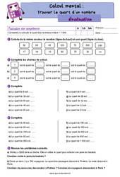 Trouver le quart d’un nombre - Examen Evaluation : 4eme Primaire - PDF à imprimer