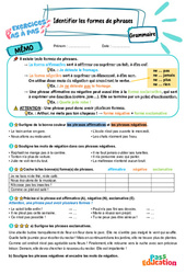 Identifier les formes de phrases - Exercices Pas à Pas : 4eme Primaire - PDF à imprimer