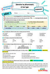 Identifier les déterminants et leur type - Exercices Pas à Pas : 4eme Primaire - PDF à imprimer
