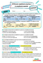 Différencier compléments de phrase et compléments essentiels - Exercices Pas à Pas : 5eme Primaire - PDF à imprimer