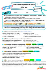 Identifier les compléments de phrase et leur type - Exercices Pas à Pas : 5eme Primaire - PDF à imprimer