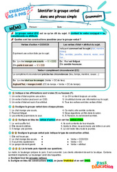 Identifier le groupe verbal dans une phrase simple - Exercices Pas à Pas : 6eme Primaire - PDF à imprimer
