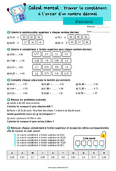 Trouver le complément à l’entier d’un nombre décimal - Exercices : 4eme Primaire - PDF à imprimer