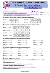 Trouver le complément à l’entier d’un nombre décimal - Examen Evaluation : 4eme Primaire - PDF à imprimer