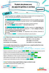 Produire des phrases avec des adjectifs épithètes et attributs - Exercices Pas à Pas : 1ere Secondaire - PDF à imprimer