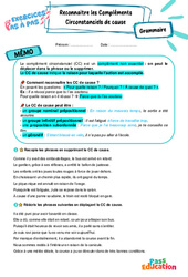 Cours et exercice : Reconnaître un complément circonstanciel (CC) de cause - Exercices Pas à Pas : 1ere Secondaire - PDF à imprimer