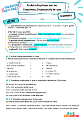 Cours et exercice : Produire des phrases avec un complément circonstanciel (CC) de cause - Exercices Pas à Pas : 1ere Secondaire - PDF à imprimer