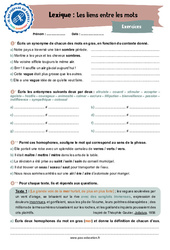 Les liens entre les mots (homonymes, synonymes et antonymes) - Vocabulaire - Je me prépare au Brevet : 3eme Secondaire - PDF à imprimer
