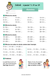 Ajouter 9, 19 ou 29 - Exercices : 2eme Primaire - PDF à imprimer