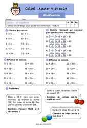 Ajouter 9, 19 ou 29 - Examen Evaluation : 2eme Primaire - PDF à imprimer