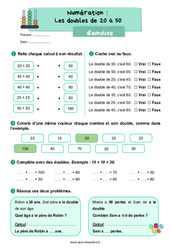 Exercice Les doubles de 20 à 50 - Exercices : 2eme Primaire - PDF à imprimer