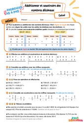 Additionner et soustraire des nombres décimaux - Exercices Pas à Pas : 5eme Primaire - PDF à imprimer