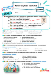 Former une phrase exclamative - Exercices Pas à Pas : 4eme Primaire - PDF à imprimer