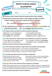 Identifier les phrases complexes par juxtaposition - Exercices Pas à Pas : 4eme Primaire - PDF à imprimer