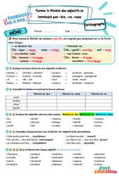 Former le féminin des adjectifs se terminant par - r, - ve, - se, - euse - Exercices Pas à Pas : 4eme Primaire - PDF à imprimer