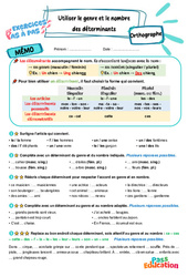 Utiliser le genre et le nombre des déterminants - Exercices Pas à Pas : 4eme Primaire - PDF à imprimer