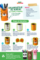 Organisateur de bureau en forme d'animal - Ateliers Créatifs - Do It Yourself - Upcycling : 4eme, 5eme, 6eme Primaire - PDF à imprimer