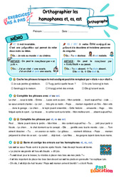 Orthographier les homophones et, es, est - Exercices Pas à Pas : 3eme Primaire - PDF à imprimer