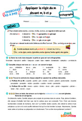 Appliquer la règle du m devant m, b et p - Exercices Pas à Pas : 3eme Primaire - PDF à imprimer