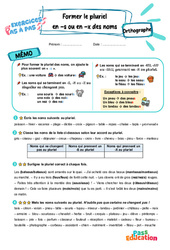 Former le pluriel en - s ou en - x des noms - Exercices Pas à Pas : 3eme Primaire - PDF à imprimer