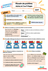 Résoudre des problèmes mixtes en 2 ou 3 étapes - Exercices Pas à Pas : 3eme Primaire - PDF à imprimer