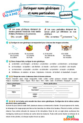 Distinguer noms génériques et noms particuliers - Exercices Pas à Pas : 3eme Primaire - PDF à imprimer