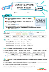 Identifier les différents niveaux de langue - Exercices Pas à Pas : 3eme Primaire - PDF à imprimer