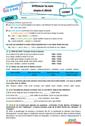 Différencier les mots simples et dérivés - Exercices Pas à Pas : 6eme Primaire - PDF à imprimer