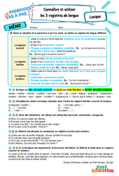 Connaître et utiliser les 3 registres de langue - Exercices Pas à Pas : 6eme Primaire - PDF à imprimer