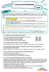 Lire un article de dictionnaire - Exercices Pas à Pas : 6eme Primaire - PDF à imprimer