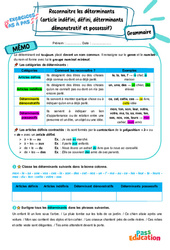 Reconnaitre les déterminants (article indéfini, défini, déterminants démonstratif et possessif) - Exercices Pas à Pas : 1ere Secondaire - PDF à imprimer