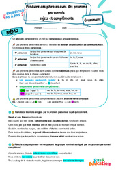 Produire des phrases avec des pronoms personnels sujets et compléments - Exercices Pas à Pas : 1ere Secondaire - PDF à imprimer