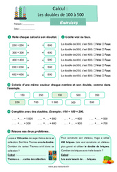 Exercice Les doubles de 100 à 500 - Exercices avec les corrections : 2eme Primaire - PDF à imprimer