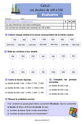 Examen Les doubles de 100 à 500 - Examen Evaluation avec les corrigés : 2eme Primaire - PDF à imprimer