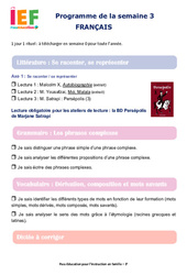Semaine 3 - école à la maison IEF - Fiches  : 3eme Secondaire