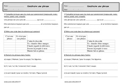 Construire une phrase - Exercices  : 2eme Primaire - PDF à imprimer