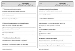 Phrase négative et phrase affirmative - Exercices  : 2eme Primaire - PDF à imprimer