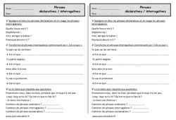Phrase déclarative et interrogative - Exercices  : 2eme Primaire - PDF à imprimer