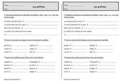 Mots dérivés en ajoutant un préfixe - Exercices  : 2eme Primaire - PDF à imprimer