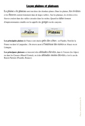 Plaines et plateaux - Géographie : 3eme, 4eme Primaire - PDF à imprimer