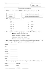 Synonymes - Examen Evaluation - Bilan : 2eme Primaire - PDF à imprimer