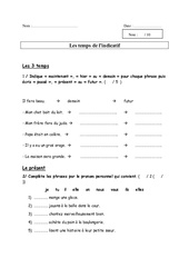 Les temps de l'indicatif - Examen Evaluation - Bilan : 2eme Primaire - PDF à imprimer