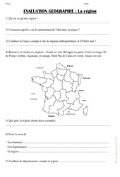 Régions - Examen Evaluation : 3eme Primaire - PDF à imprimer