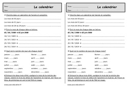 Calendrier - Exercices - Jours, semaines, mois, année : 2eme Primaire - PDF à imprimer