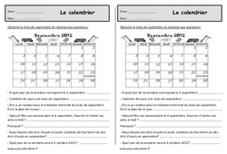 Le calendrier - Exercices  : 2eme Primaire - PDF à imprimer