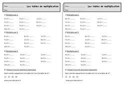 Tables de multiplication - Exercices  : 2eme Primaire - PDF à imprimer