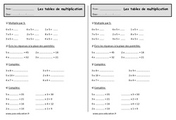 Tables de multiplication - Exercices de calcul : 2eme Primaire - PDF à imprimer