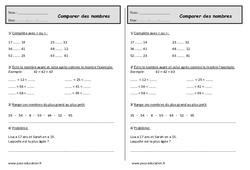 Nombres jusqu'à 99 - Exercices - Comparer : 2eme Primaire - PDF à imprimer