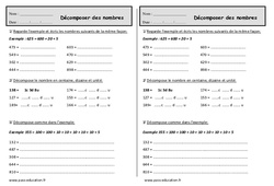 Décomposer des nombres - Exercices de numération : 2eme Primaire - PDF à imprimer